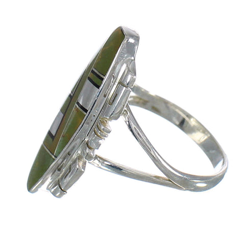 Southwest Silver Turquoise And Jet Inlay Ring Size 5-1/4 AX82358